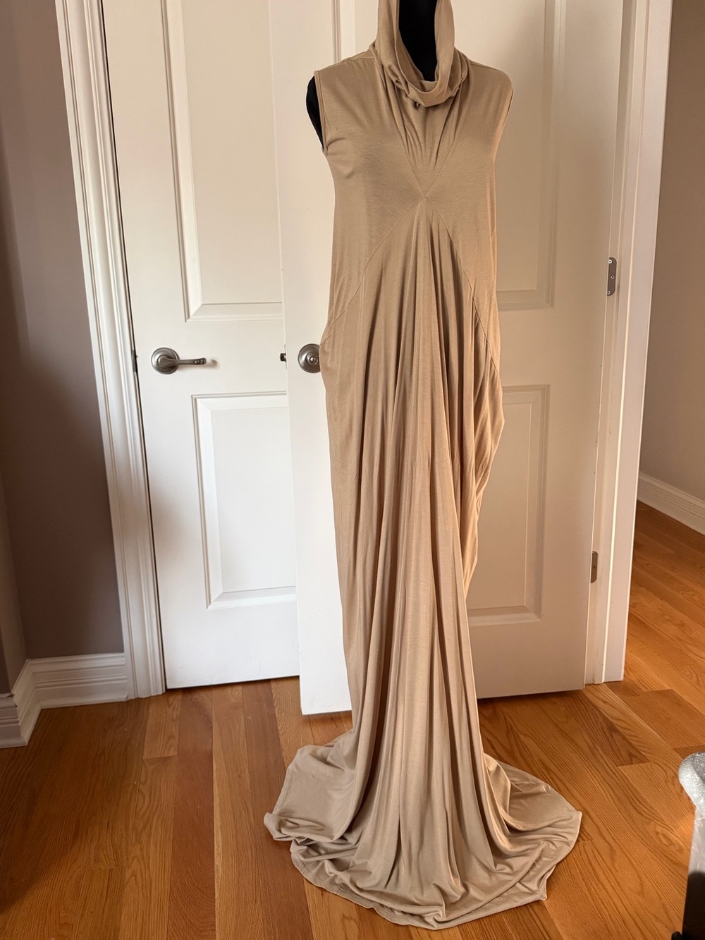 Rick Owens Lilies Draped Cowl-Neck Maxi Dress in Tan